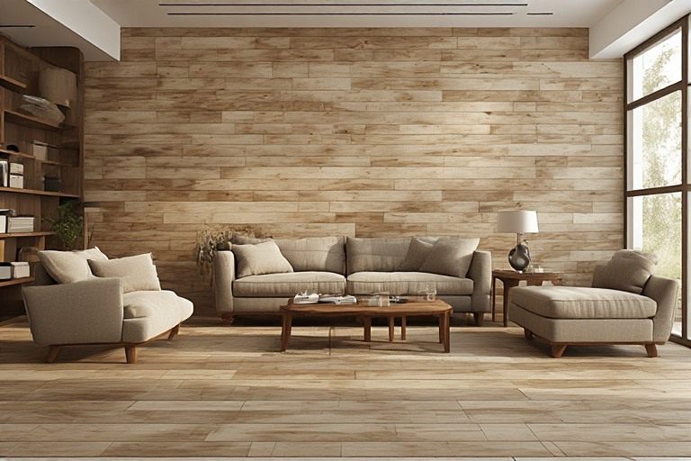 Wood effect wall design for hall