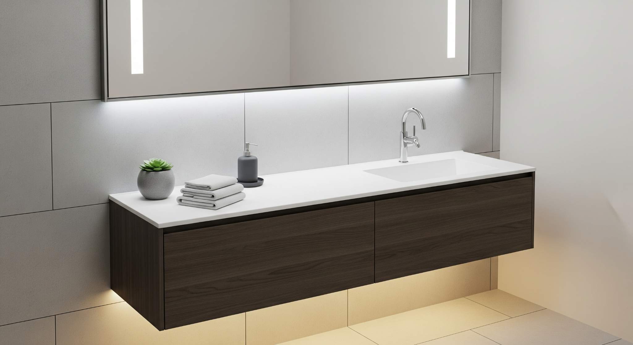 Wash Basin Cabinets with Integrated Mirrors