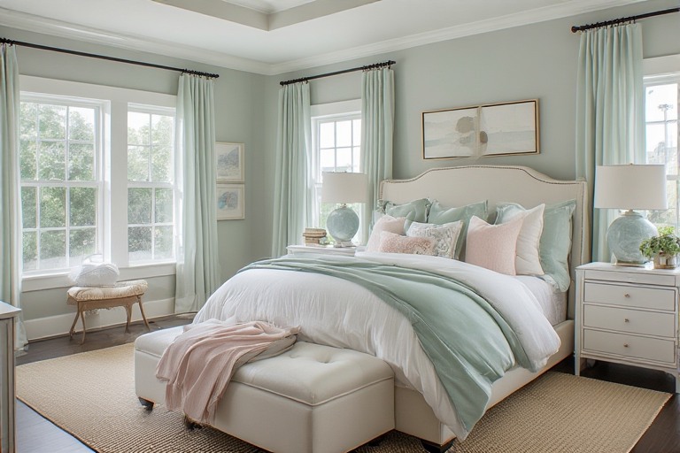 White Bedroom Design with Soft Pastel Highlights