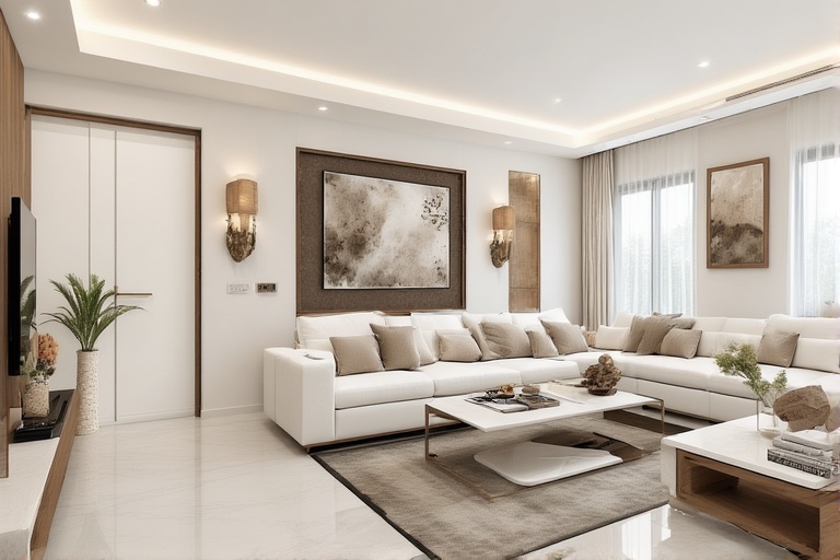 White and Beige Living Room Indian Hall Colour Combinations for Clean and Timeless Design