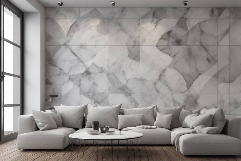White and Grey Geometric Patterns in Tiles or Wallpaper for a Modern Interior