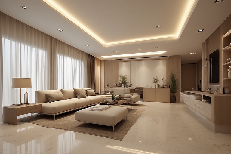 White and Warm Beige Ceiling Colour Combination for Elegant and Modern Home Interiors