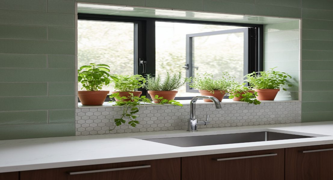 Windows with Integrated Window Sills for Herb Gardens & Tiles