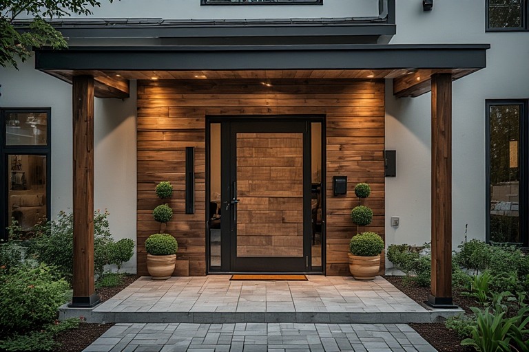 Wood-Look Outdoor Portico Wall Tiles Design