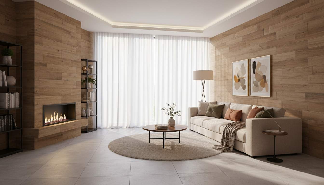 Warm wood look home wall design for cozy rooms