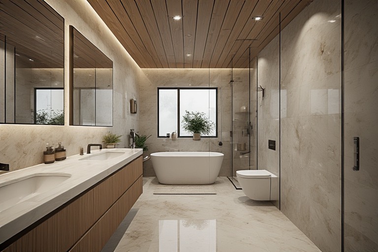 Wood Panel Bathroom Ceiling Design