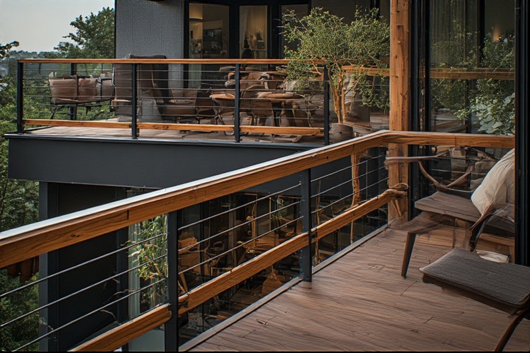 Wood and Metal Railing Design for Roof