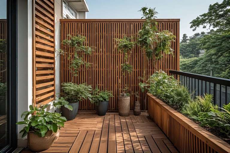 Wooden Finish Modern Balcony Grill Design for Balcony