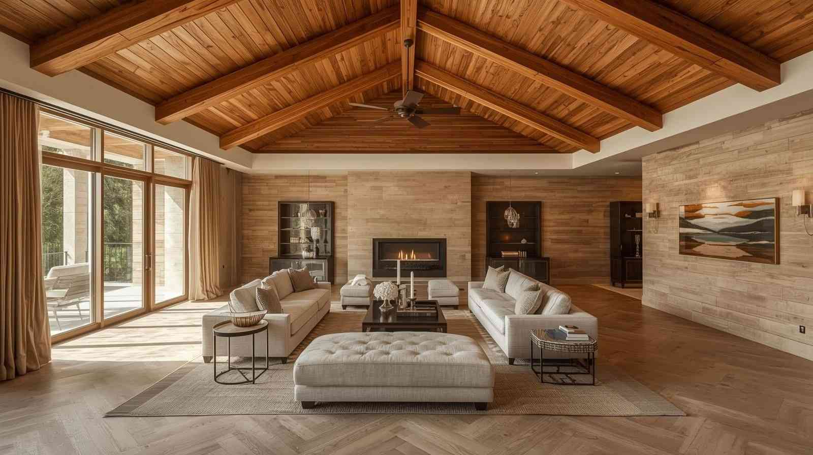Wooden Beams and Wood-Look Tiles for Ceiling-to-Wall Flow