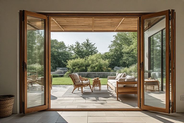 Wooden bi fold folding window design for patios