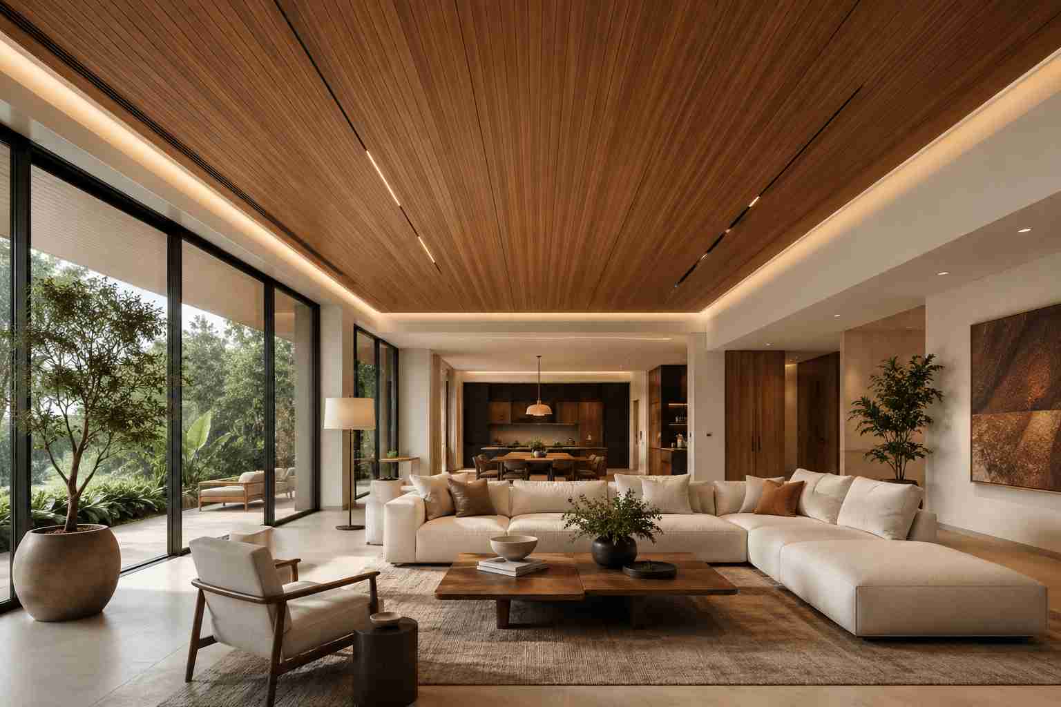 Double Height Living Room with Wooden Panels