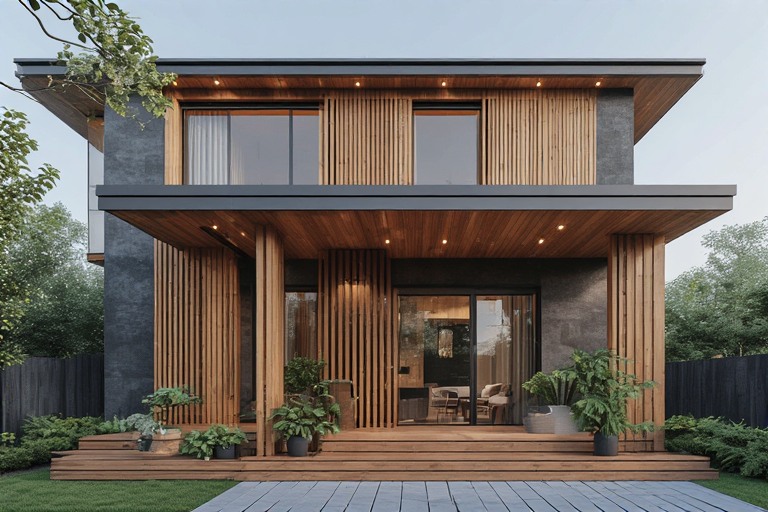 Wooden Finish House Portico Design