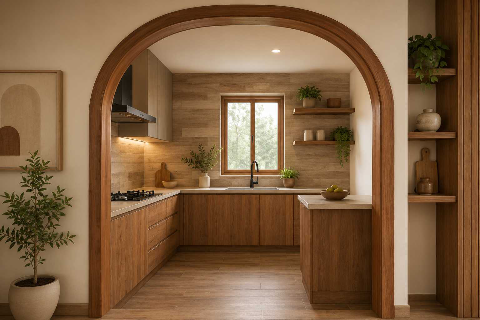 Wooden frame kitchen arch design​
