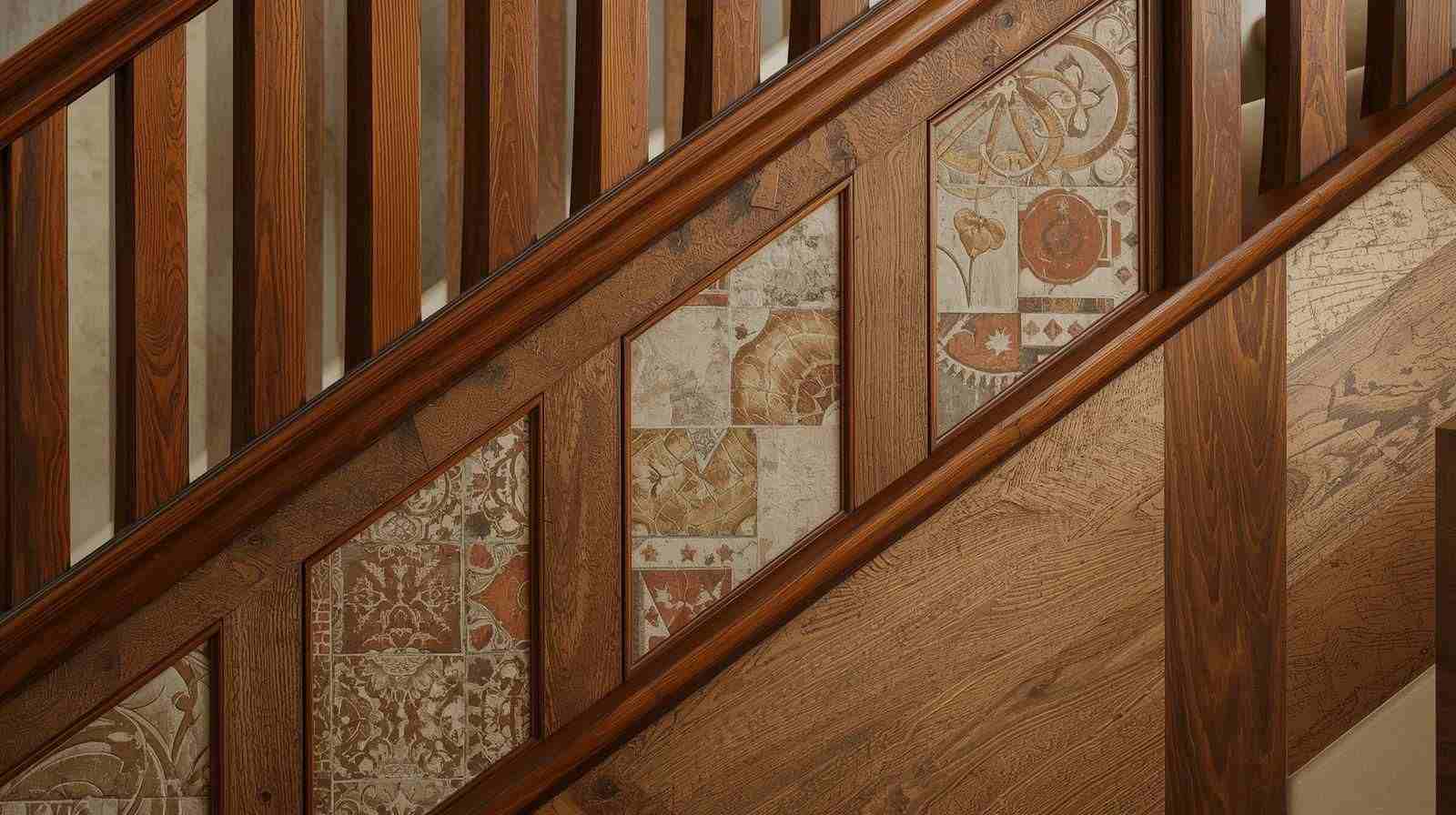 Wooden Partition with Ceramic Tile Insets