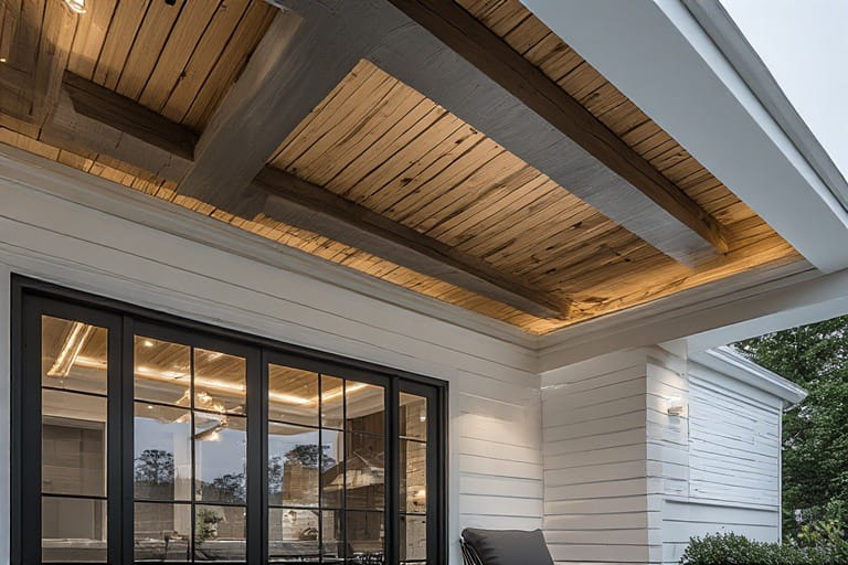 POP Design for Porch with Wooden Plank Accents