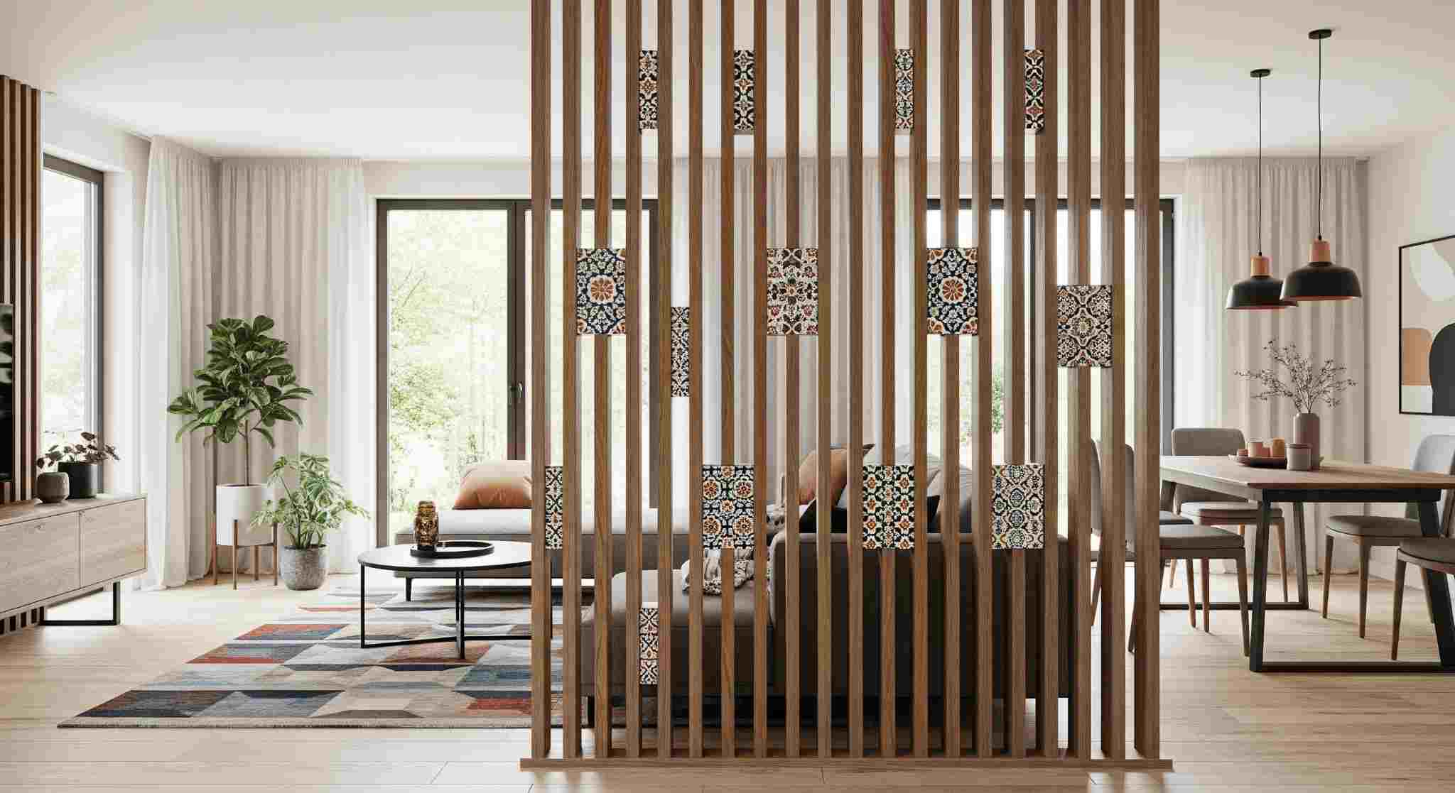 Wooden Slats with Tile Inlays