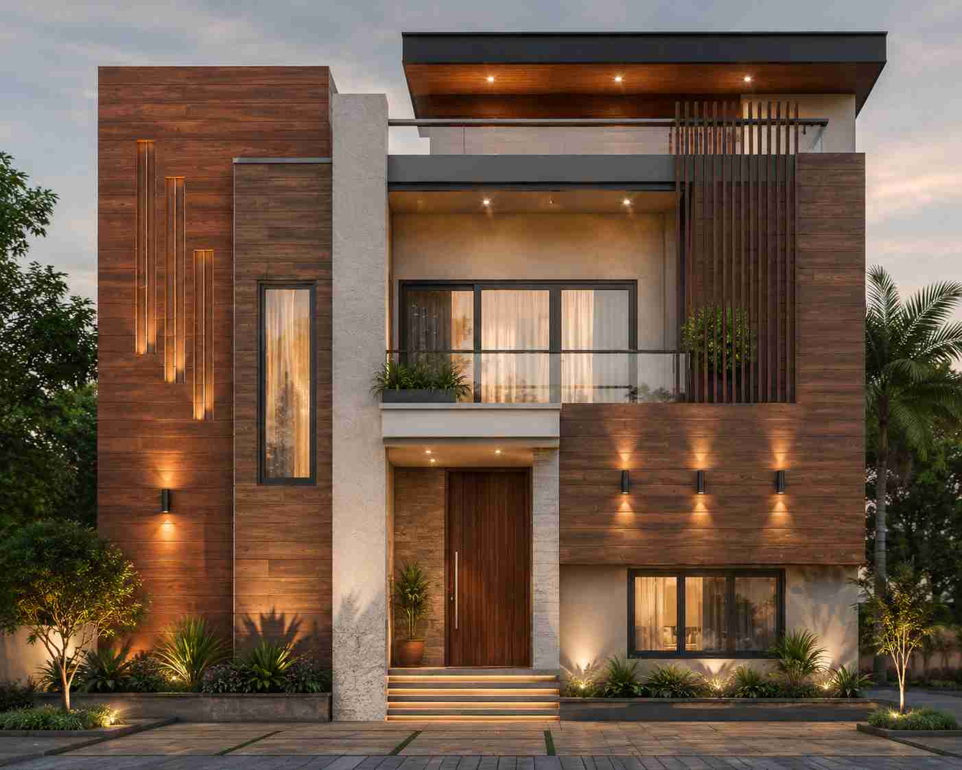 3d elevation design with wooden texture