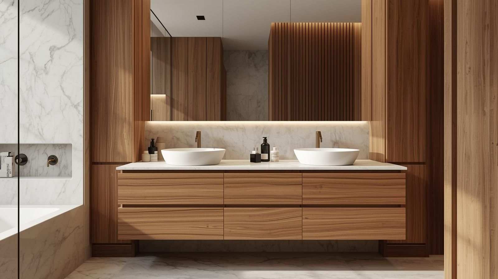 Wooden Vanity with Marble Counter & Basin