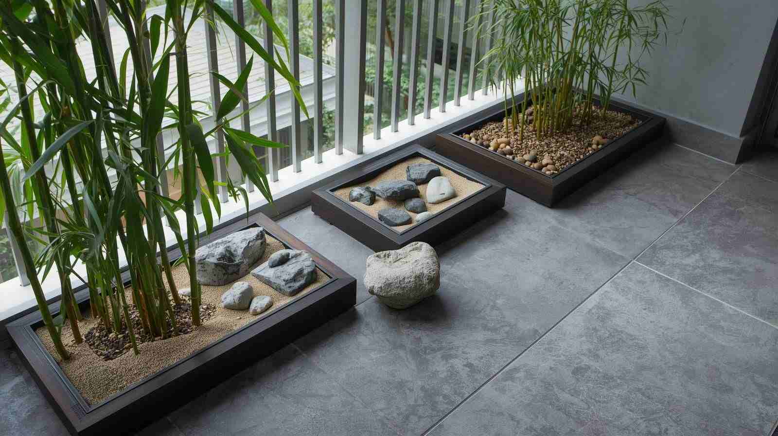 Zen Garden Setup on Matte Finish Tiles