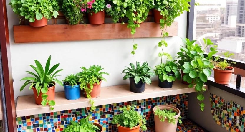 Vertical Garden Balcony with Mosaic Tiles