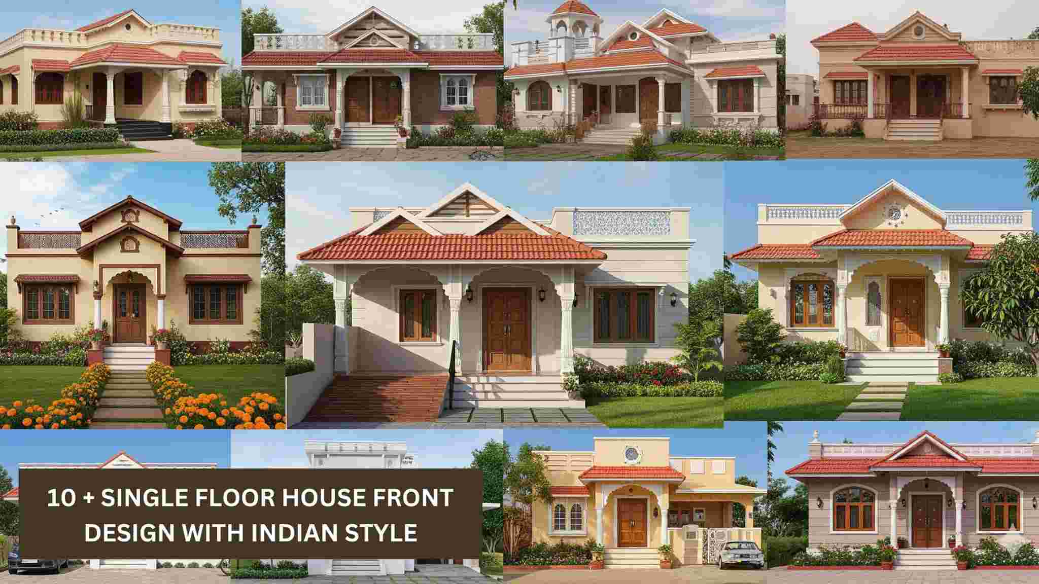 10 + Single Floor House Front Design With Indian Style, image size:2048x1152