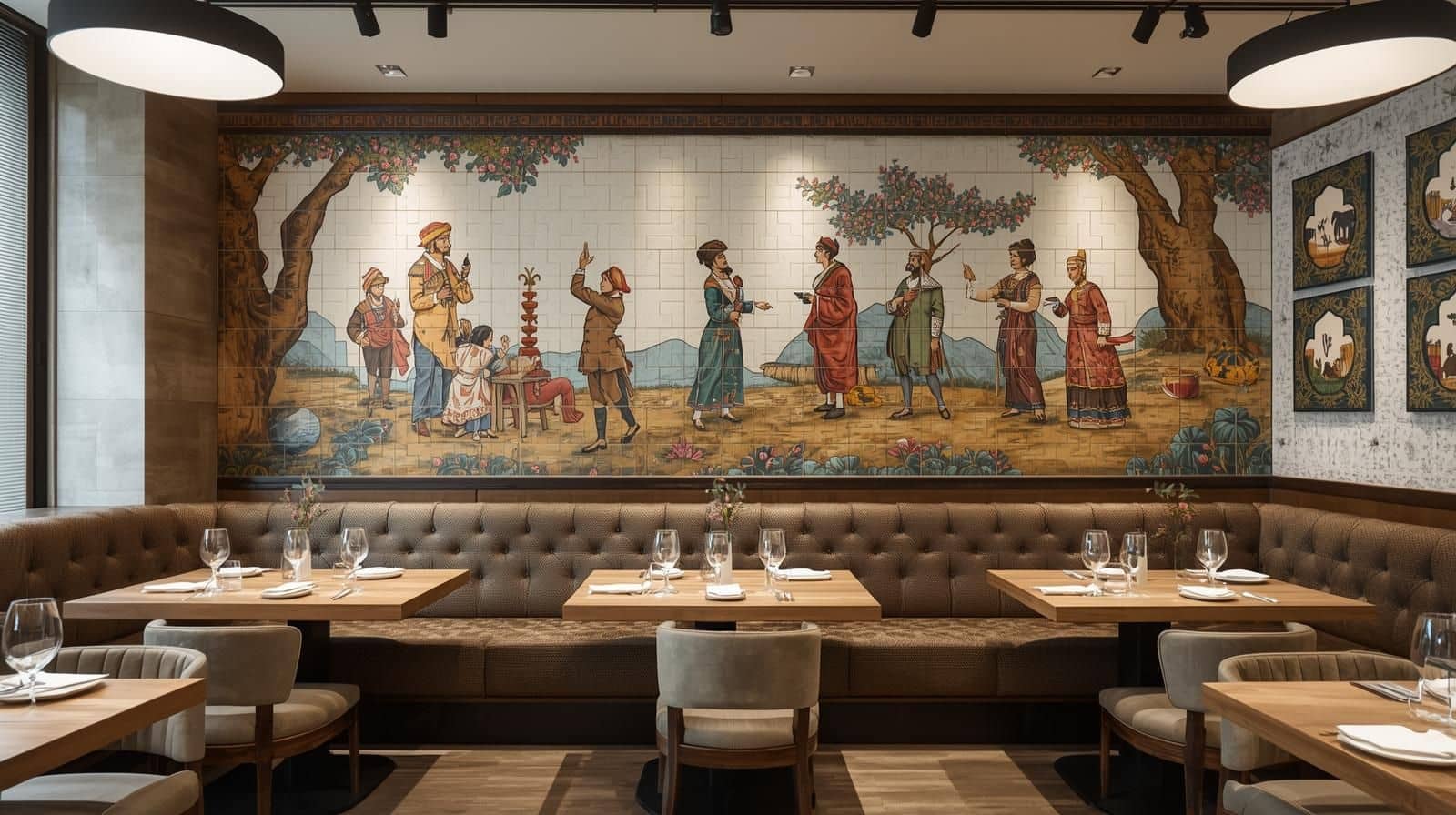 Artisanal hand-painted wall tiles adding creative and personalized character to interiors.