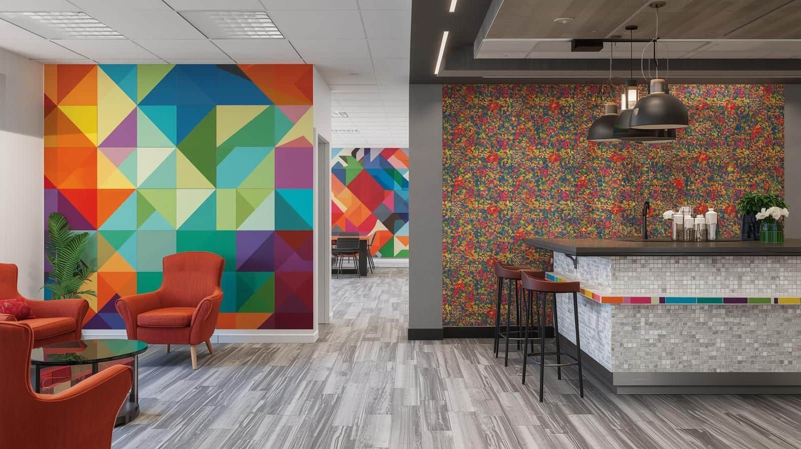 Bold accent walls featuring patterned wall tiles for a striking visual statement.