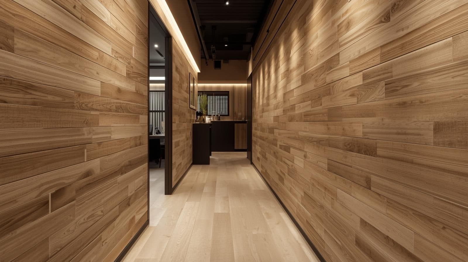 Rustic charm with wood-effect wall tiles adding warmth and natural texture to interiors.